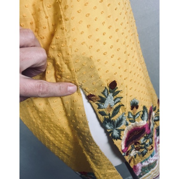 RITU KUMAR Mini Dress Medium Shift Embroidered Floral Gold Yellow Side Slits NEW - Picture 11 of 11